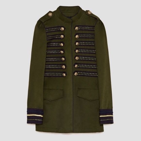 ZARA ARMY GREEN BLUE GOLD MILITARY JACKET FULLY LINED BUTTON DETAIL - Picture 1 of 9